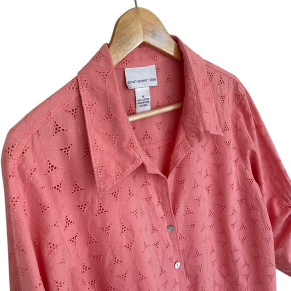 Susan Graver Style Coral Button Up Collared Tunic - 1X - Picture 2 of 5